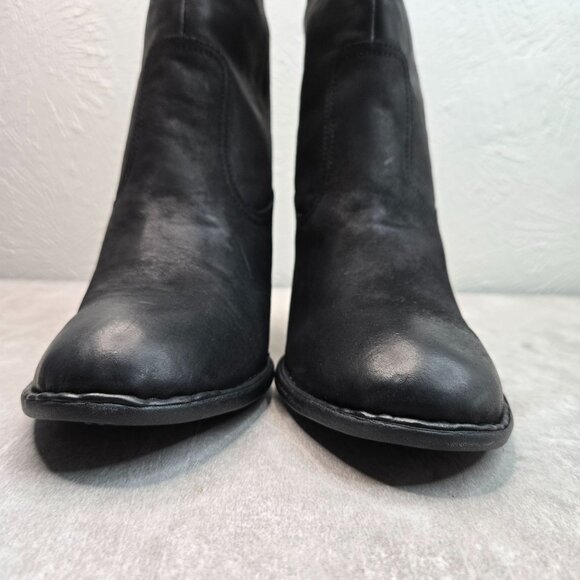Born Crown Western Boots Sz 10 Black Leather Block Heel Cowgirl Pull On Midcalf - Picture 4 of 11
